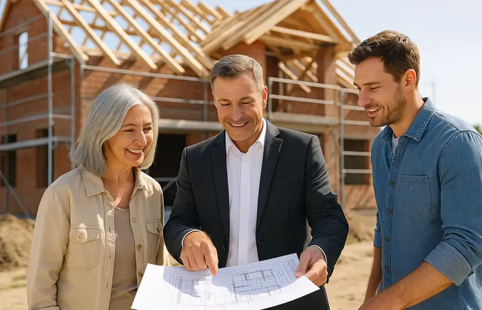 Showroom von DMK Bau Reichelsheim - moderne Ausstellung mit Materialmustern, Musterräumen und Beratungsbereich.